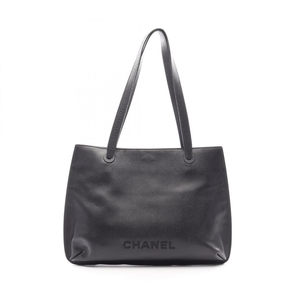 Chanel logo tote bag/handbag, caviar leather (grained calfskin), women's, black.